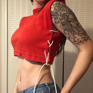 Vintage Sear jr Bazaar crop top side lace up L 1970’s